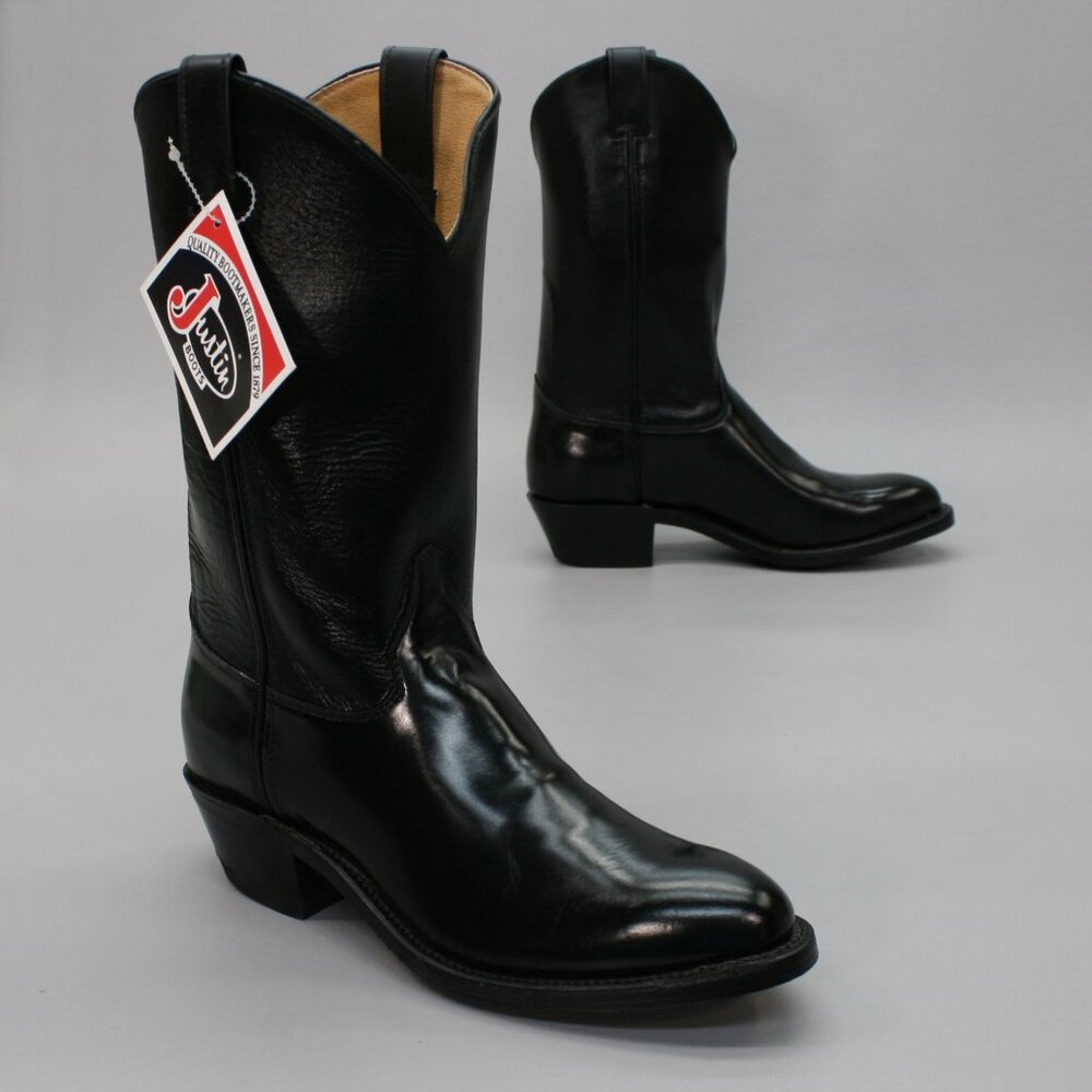 Vintage Justin Men's 10.5 C Narrow Black Leather Western Cowboy Boots M8049 USA